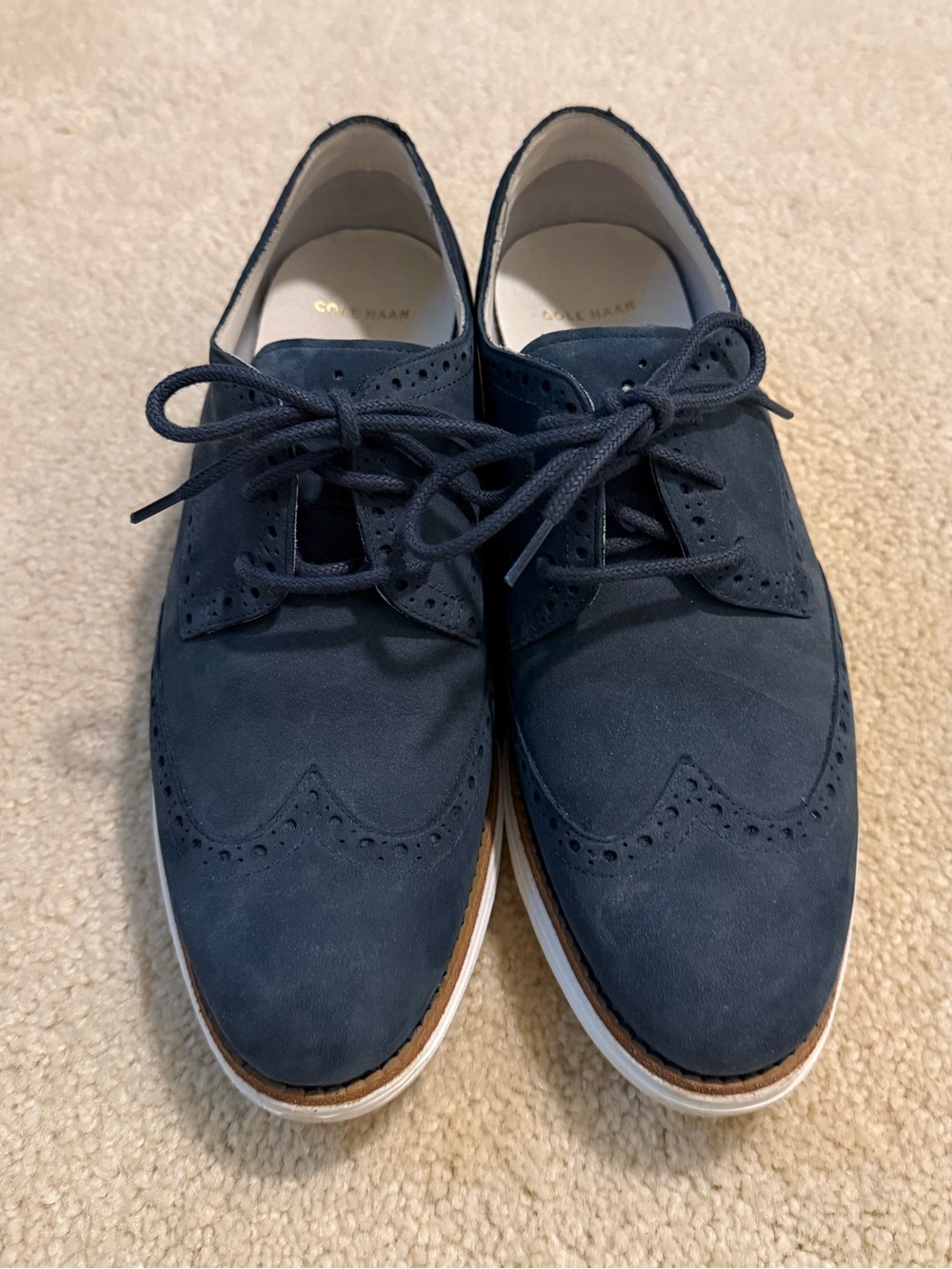Cole Haan Navy Suede Lunargrand Wingtip Oxfords